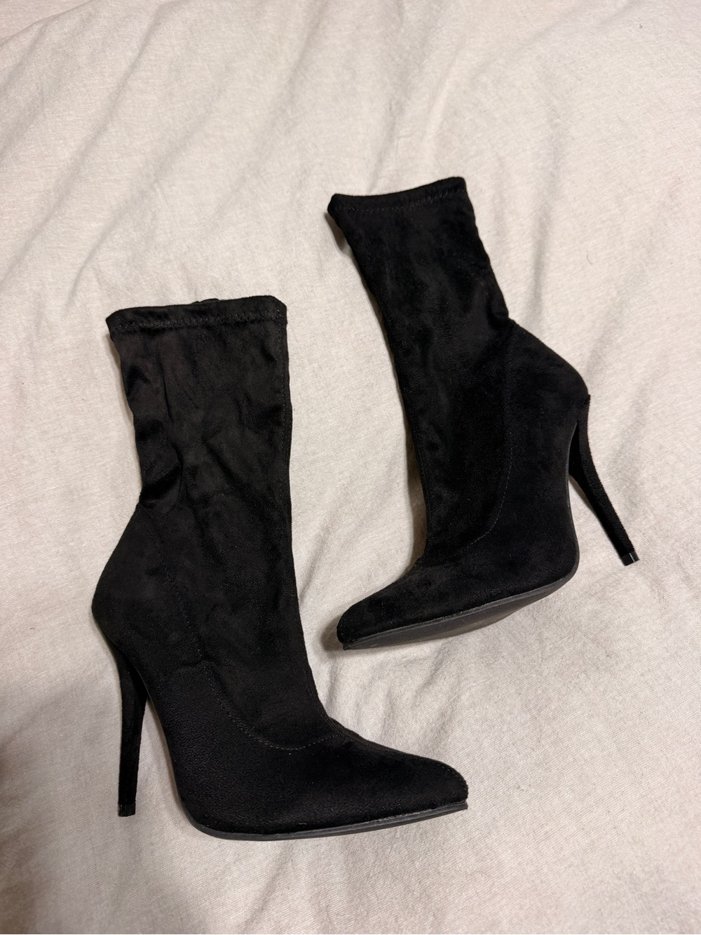 Miss Lola Black Stretch Sock Stiletto Ankle Boots